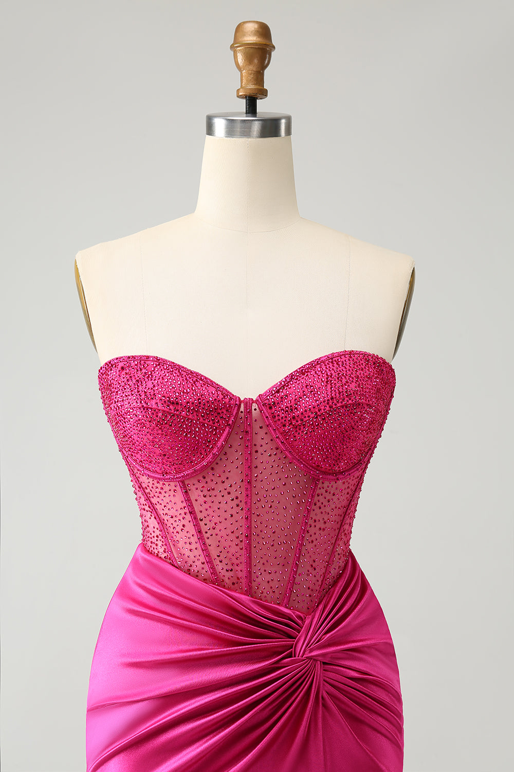 Sparkly Fuchsia Tight Beaded Corset Strapless Mini Dress - Image 6