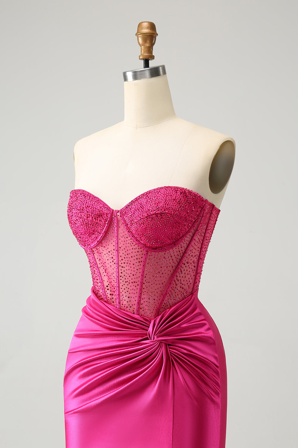 Sparkly Fuchsia Tight Beaded Corset Strapless Mini Dress - Image 8