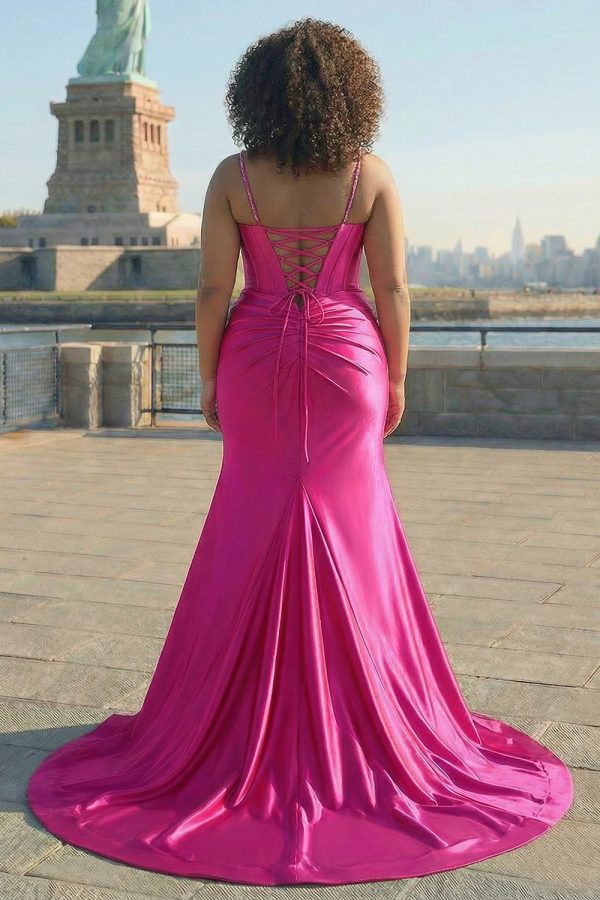 Sparkly Corset Fuchsia Mermaid Plus Size Prom Dress - Image 2