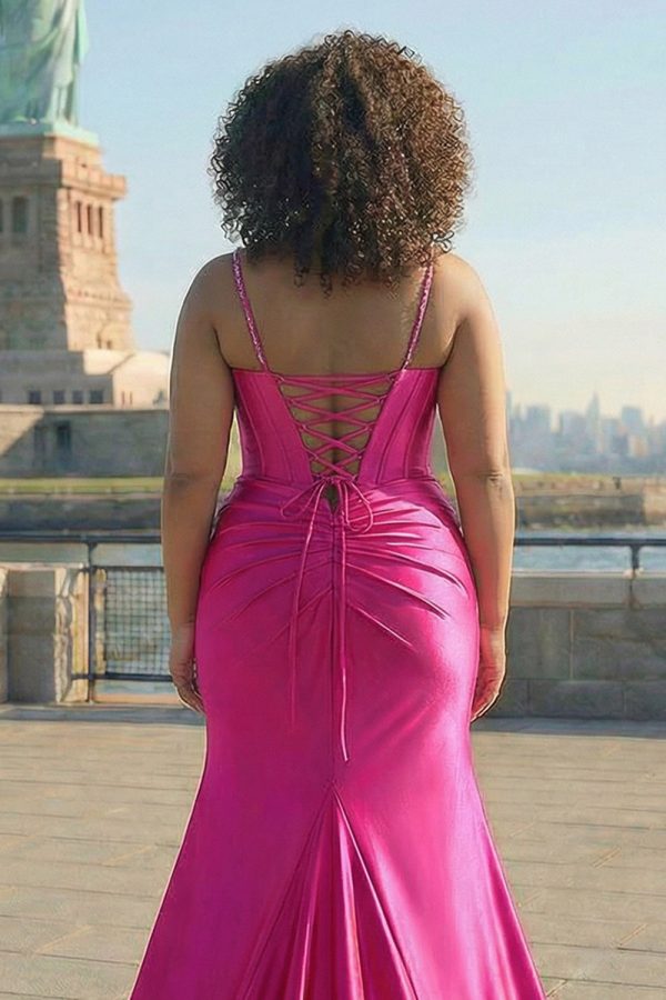 Sparkly Corset Fuchsia Mermaid Plus Size Prom Dress - Image 4