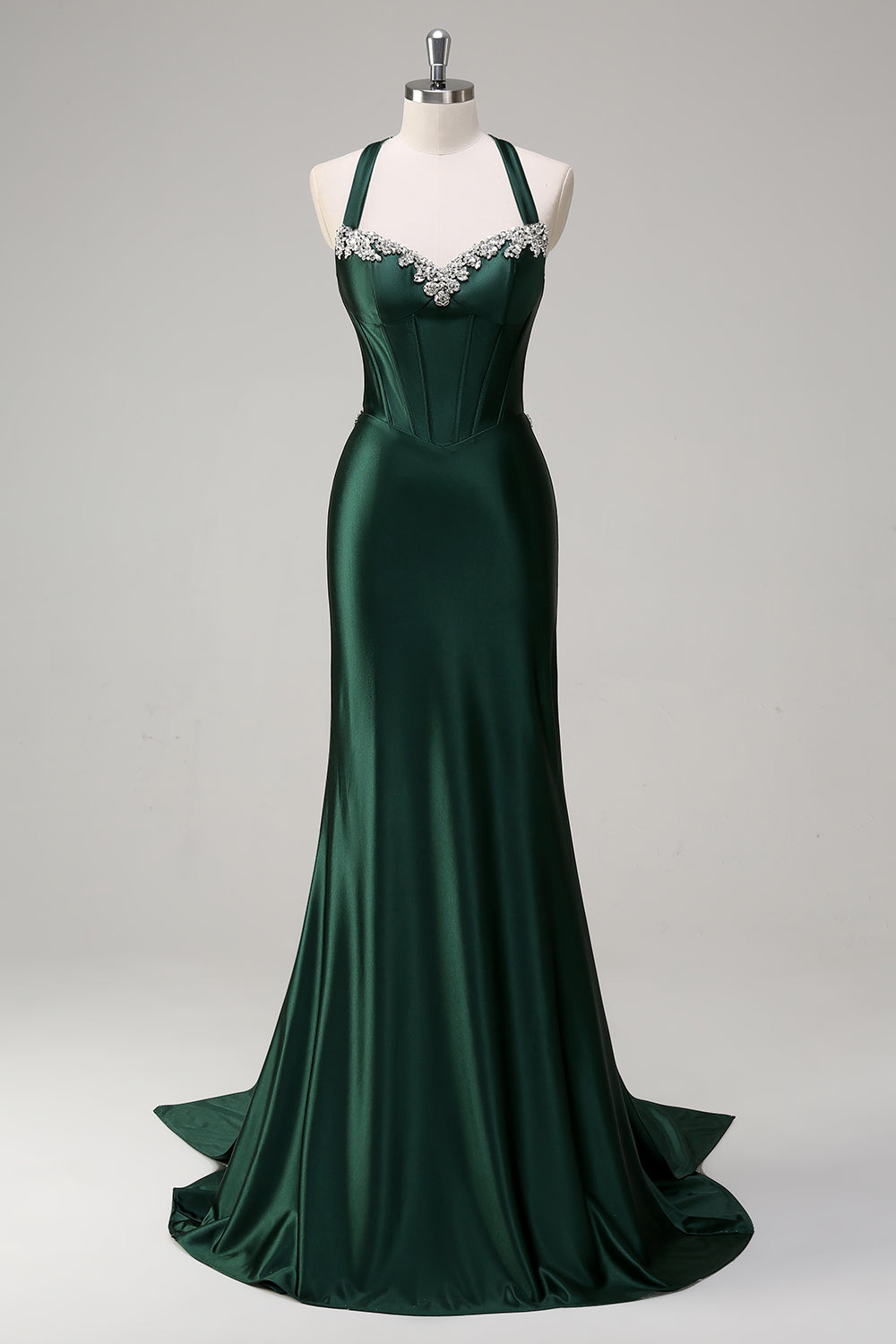 Sparkly Dark Green Mermaid Halter Corset Sequin Prom Dress - Image 1