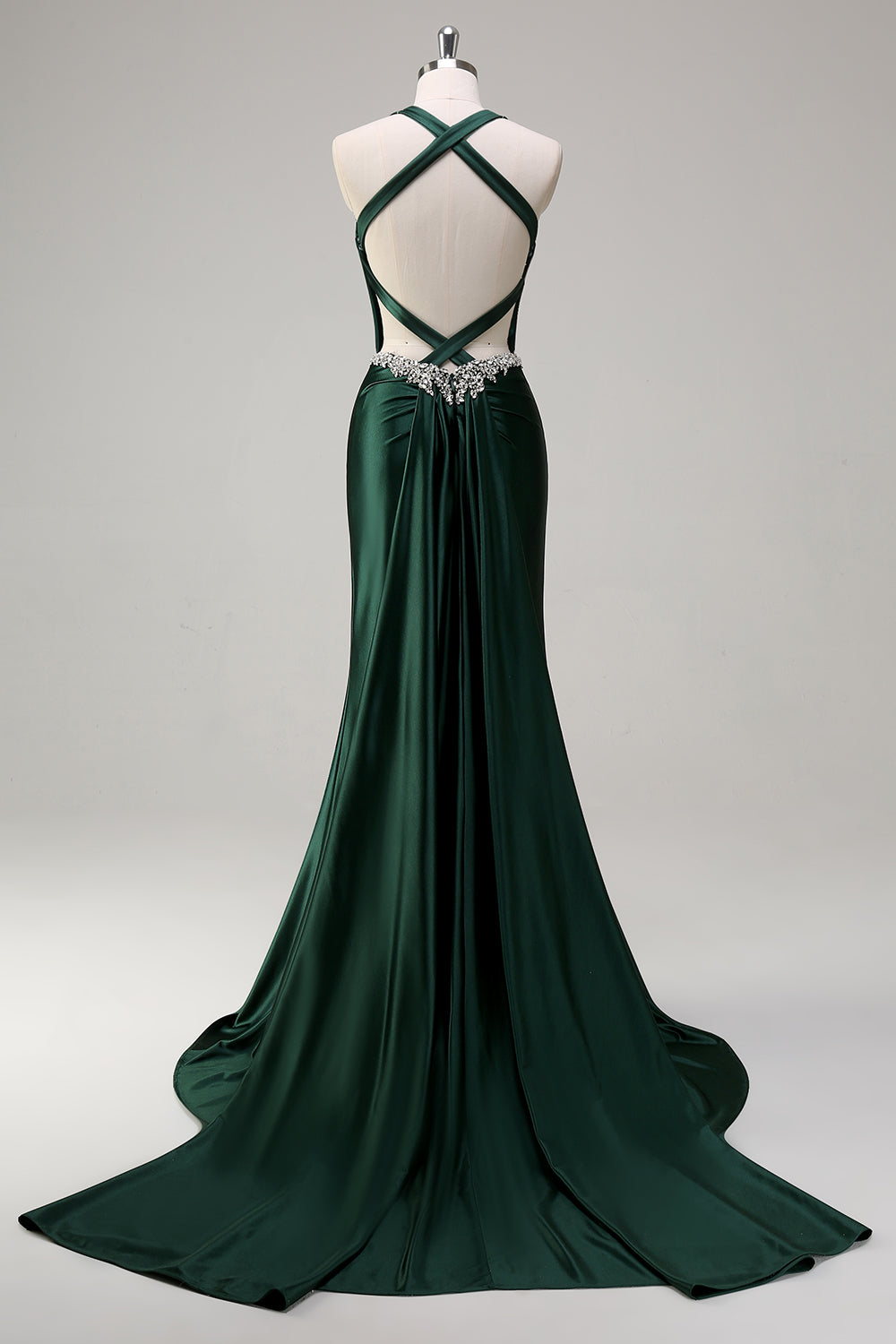Sparkly Dark Green Mermaid Halter Corset Sequin Prom Dress - Image 2