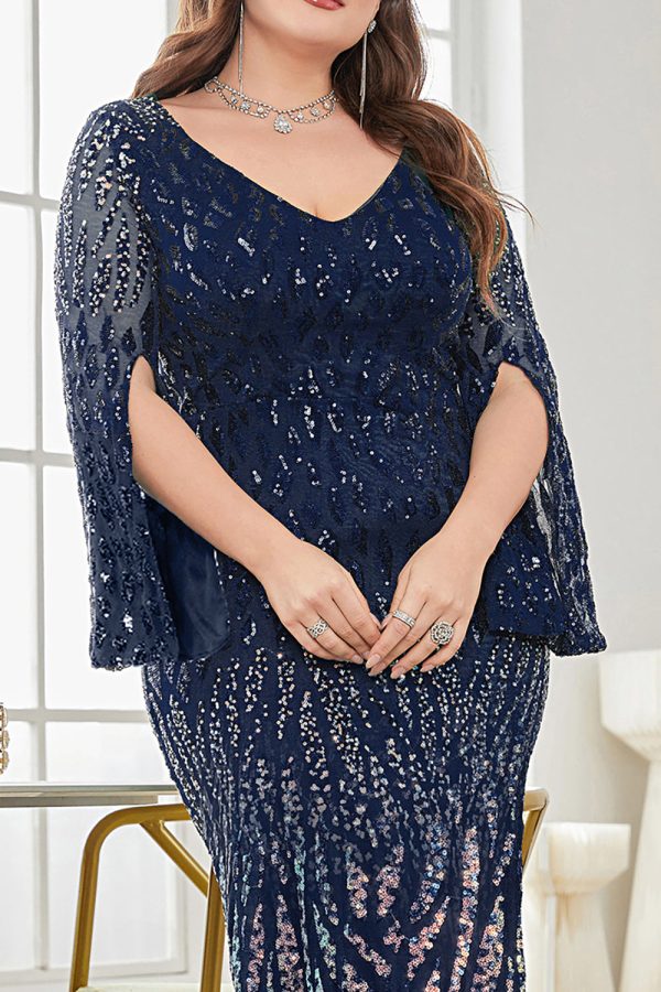 Sparkly Burgundy V Neck Maxi Dress with Split Sleeves - Image 8