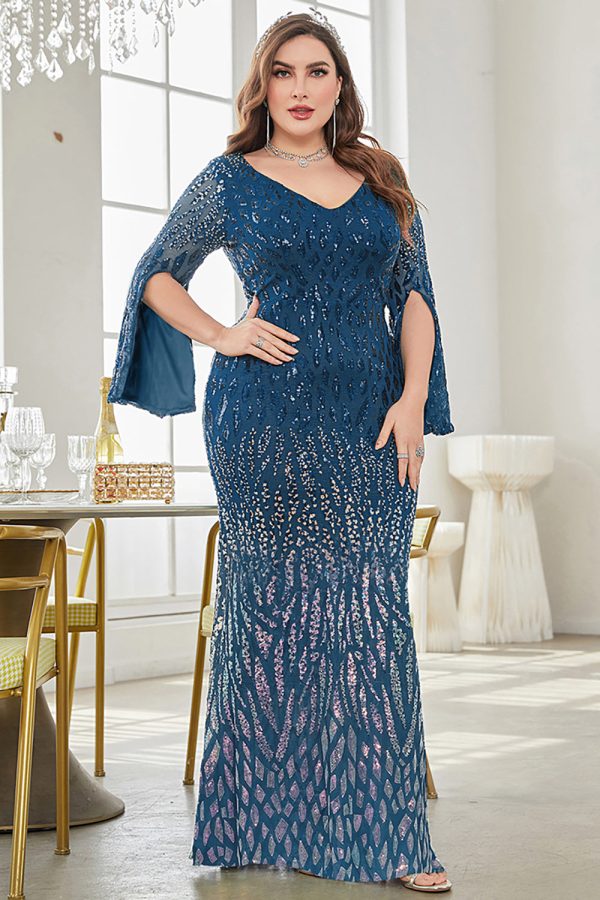 Sparkly Burgundy V Neck Maxi Dress with Split Sleeves - Image 9