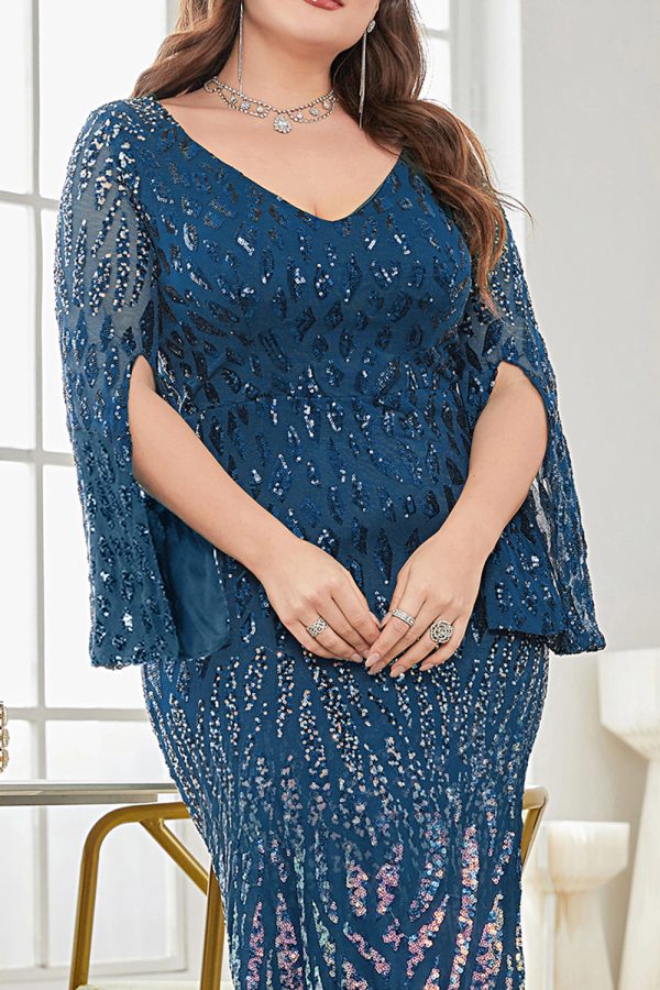 Sparkly Burgundy V Neck Maxi Dress with Split Sleeves - Image 12