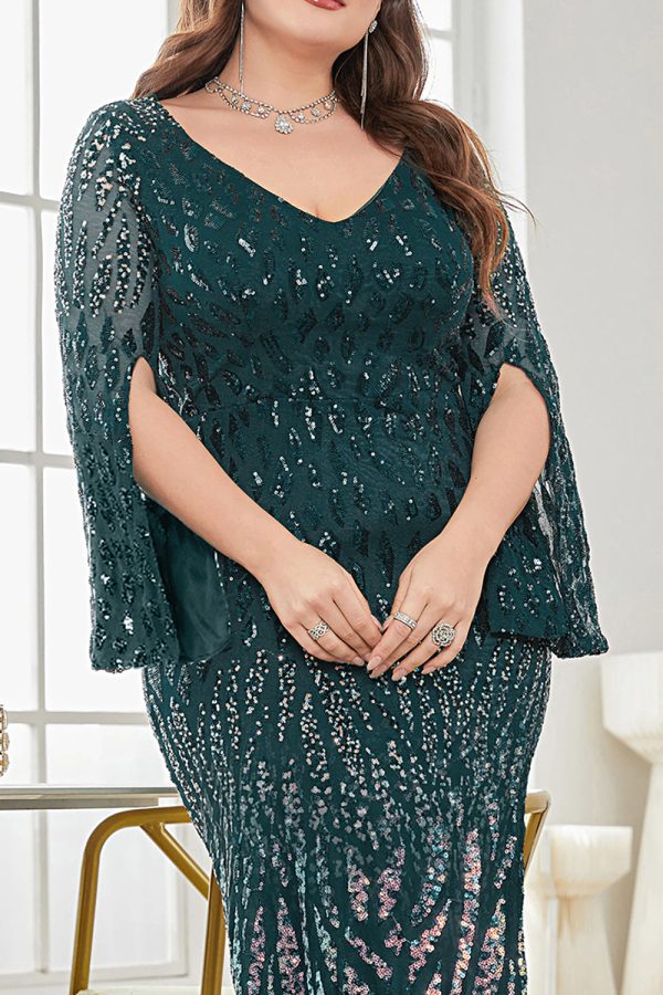 Sparkly Burgundy V Neck Maxi Dress with Split Sleeves - Image 20