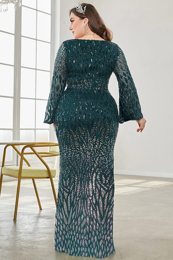 Sparkly Burgundy V Neck Maxi Dress with Split Sleeves - Image 17