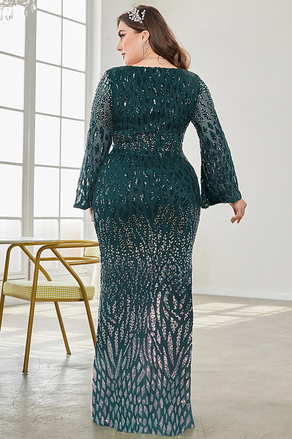 Sparkly Burgundy V Neck Maxi Dress with Split Sleeves - Image 17