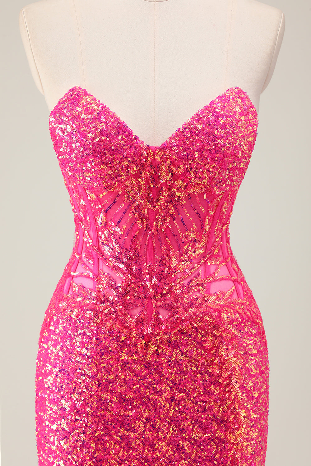Sparkly Fuchsia Strapless Mermaid Corset Prom Dress with Slit - Image 4