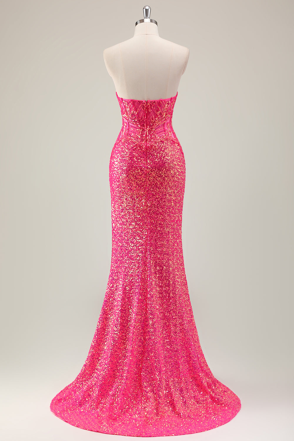 Sparkly Fuchsia Strapless Mermaid Corset Prom Dress with Slit - Image 2
