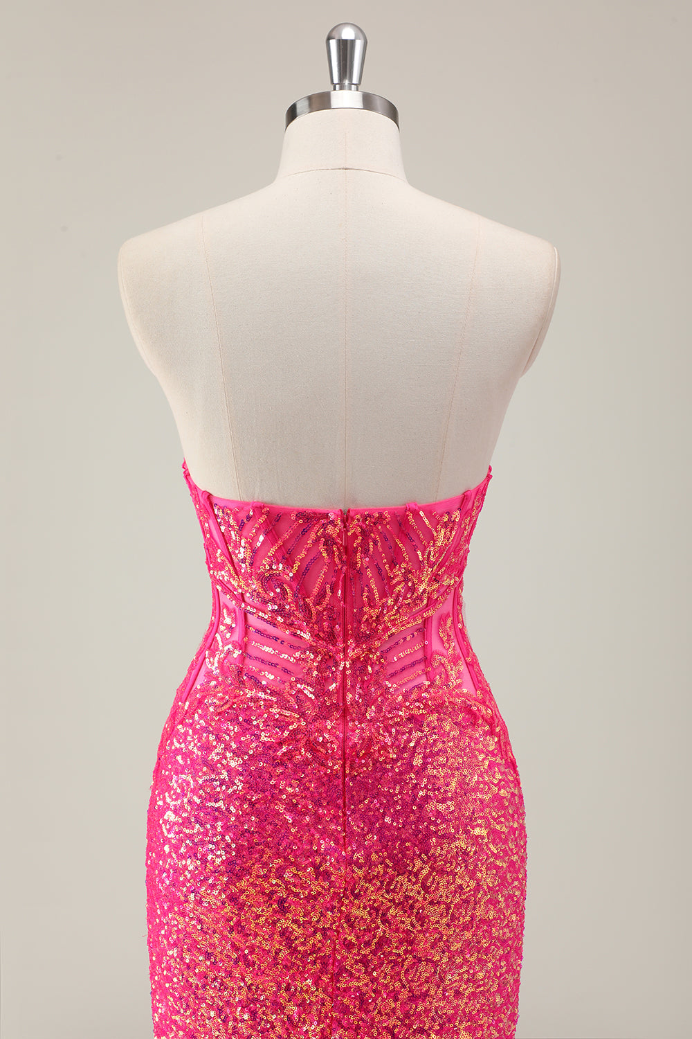 Sparkly Fuchsia Strapless Mermaid Corset Prom Dress with Slit - Image 5