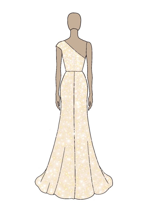 Sparkly Champagne Mermaid One Shoulder Formal Dress with Sequins - Image 3