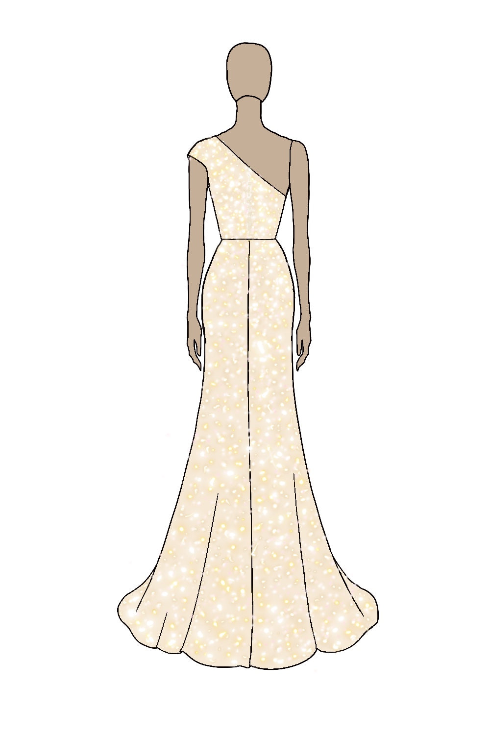 Sparkly Champagne Mermaid One Shoulder Formal Dress with Sequins - Image 3