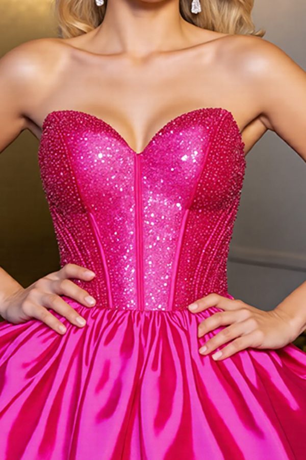 Sparkly Fuchsia Corset Strapless Homecoming Dress - Image 2