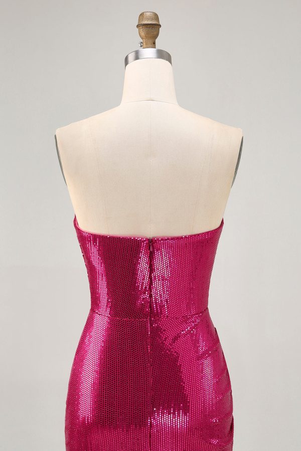 Sparkly Fuchsia Sweetheart Bodycon Homecoming Dress - Image 5