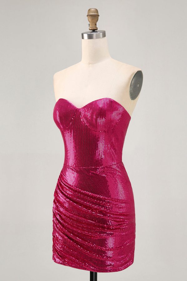 Sparkly Fuchsia Sweetheart Bodycon Homecoming Dress - Image 3