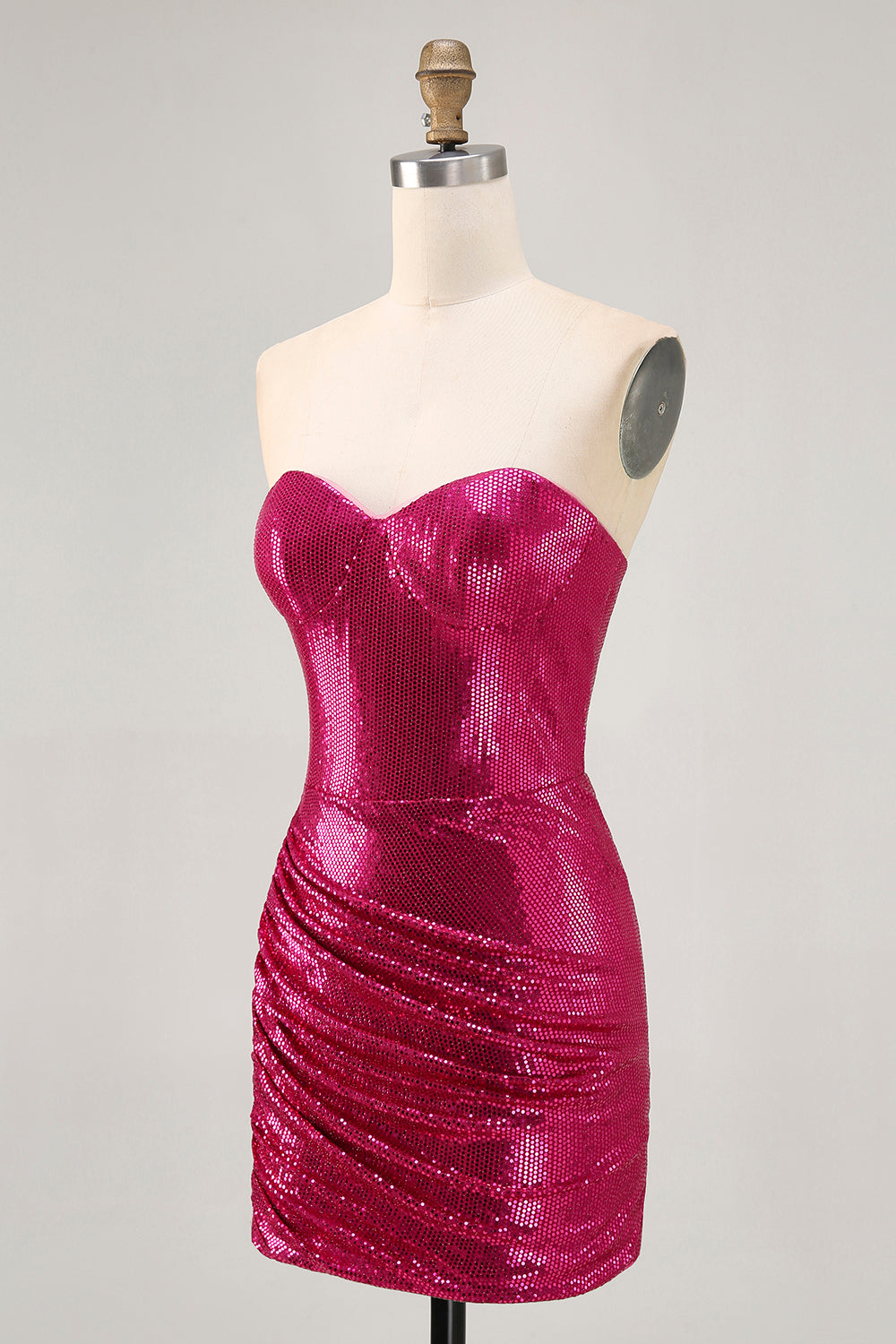 Sparkly Fuchsia Sweetheart Bodycon Homecoming Dress - Image 3