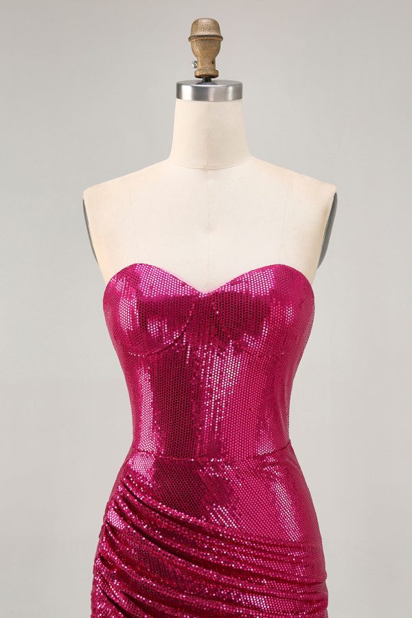 Sparkly Fuchsia Sweetheart Bodycon Homecoming Dress - Image 4