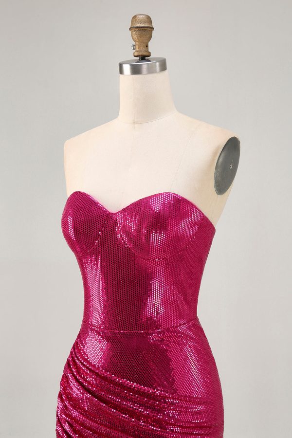 Sparkly Fuchsia Sweetheart Bodycon Homecoming Dress - Image 6