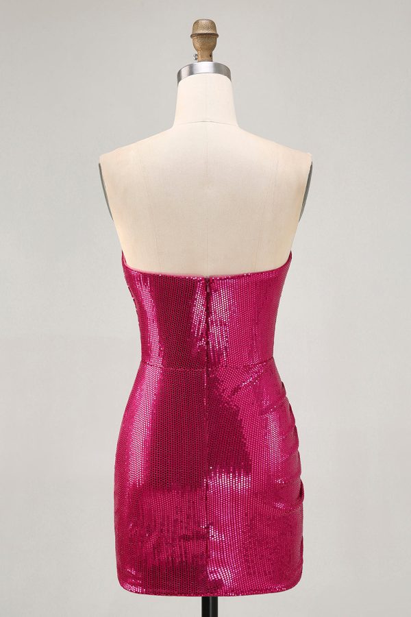 Sparkly Fuchsia Sweetheart Bodycon Homecoming Dress - Image 2