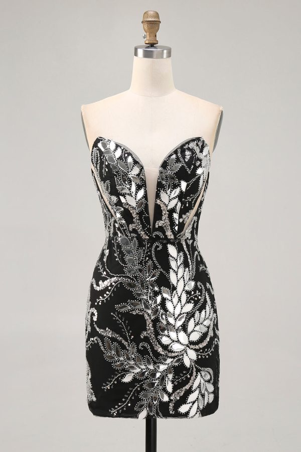 Sparkly Bodycon Short Black Homecoming Dress with Sequins - Image 3