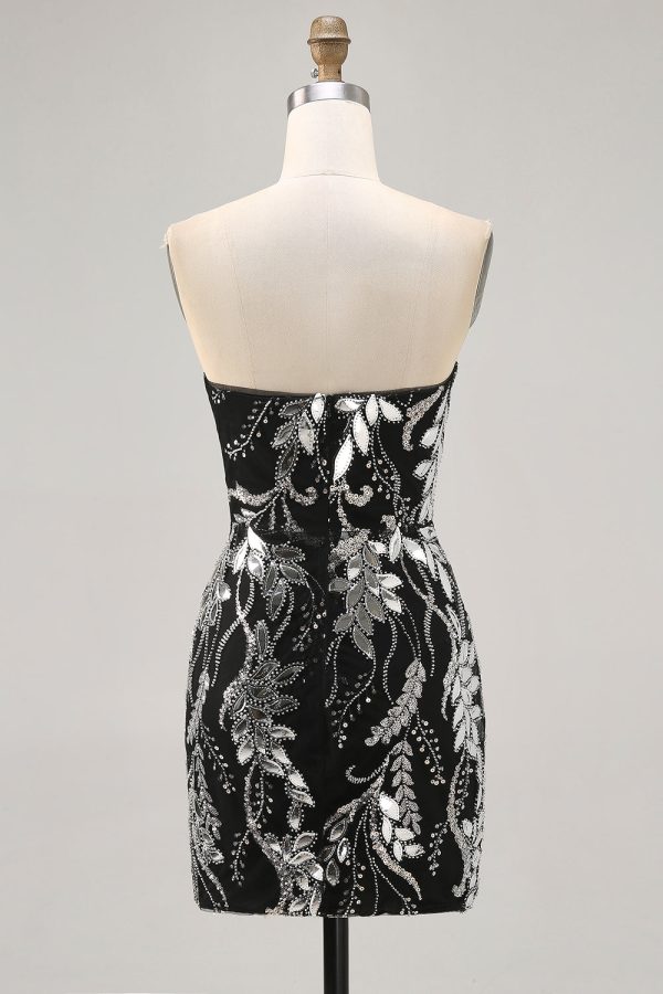 Sparkly Bodycon Short Black Homecoming Dress with Sequins - Image 4