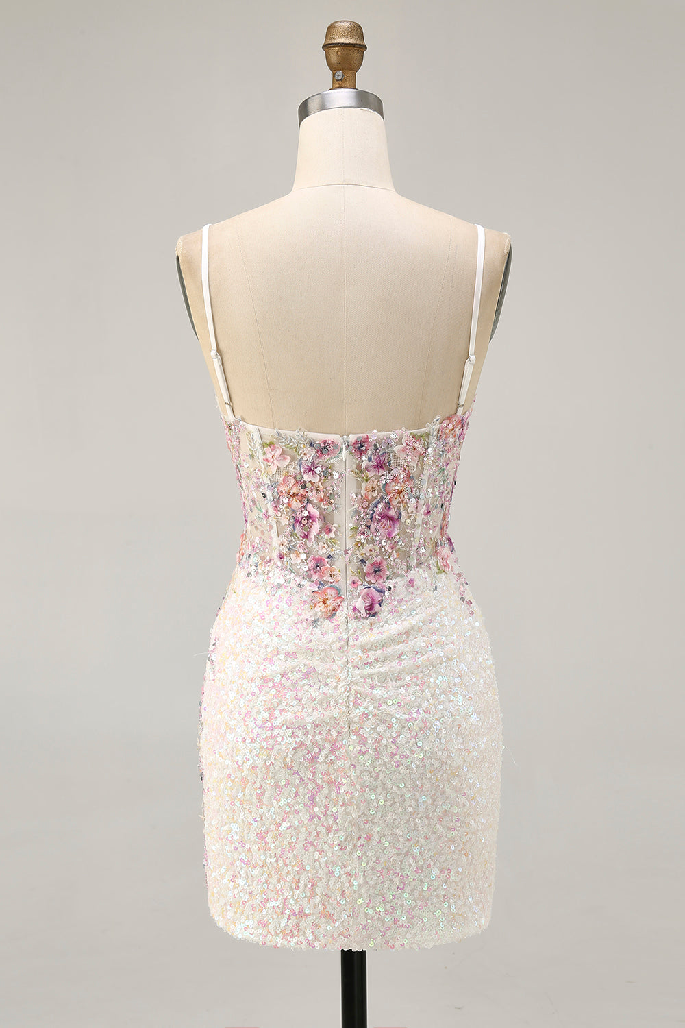 Sparkly Bodycon Corset White Flower Homecoming Dress - Image 2