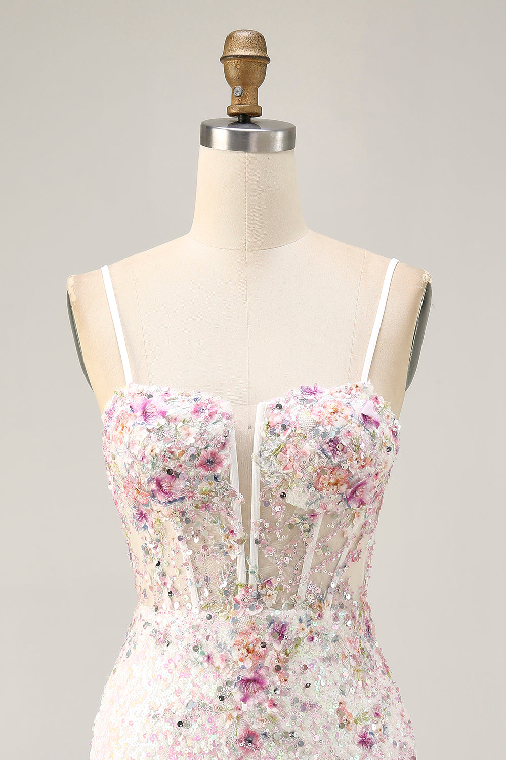 Sparkly Bodycon Corset White Flower Homecoming Dress - Image 4