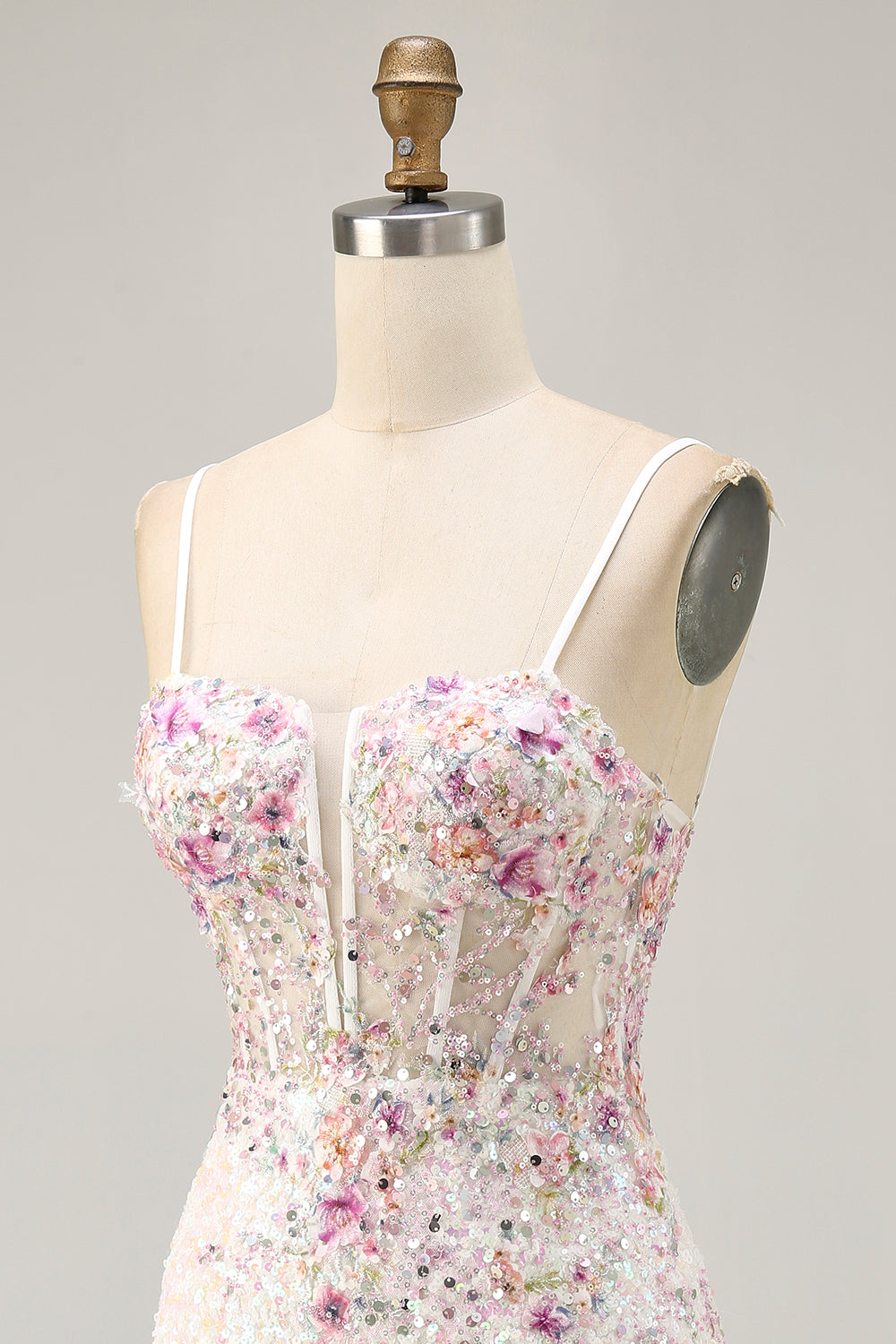 Sparkly Bodycon Corset White Flower Homecoming Dress - Image 6