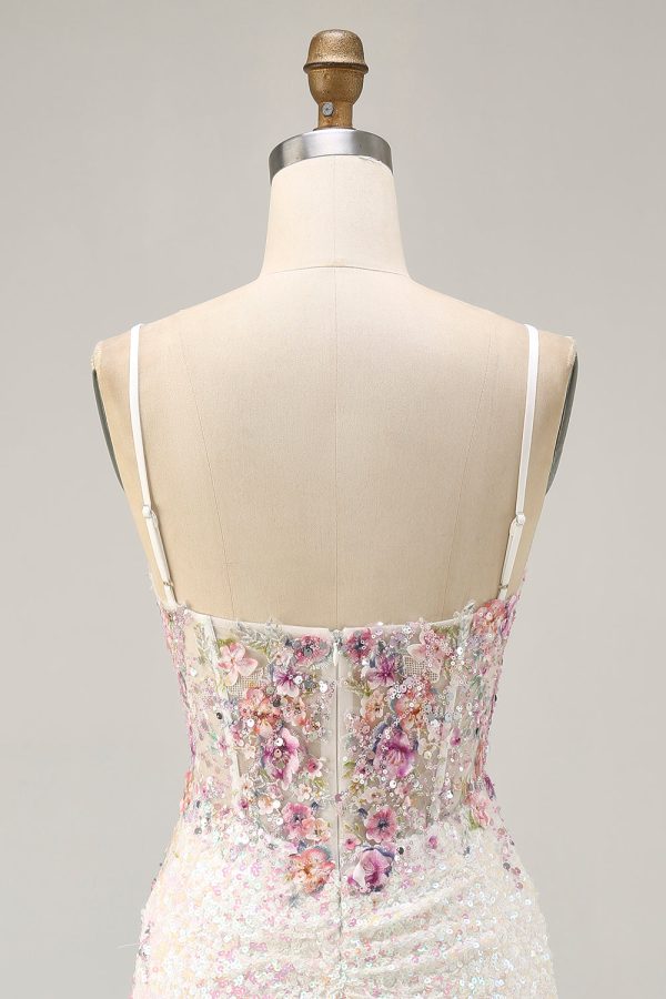 Sparkly Bodycon Corset White Flower Homecoming Dress - Image 5