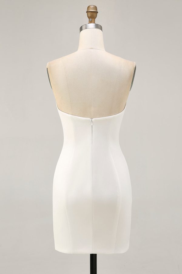 Sparkly Bodycon Strapless White Flower Homecoming Dress - Image 2