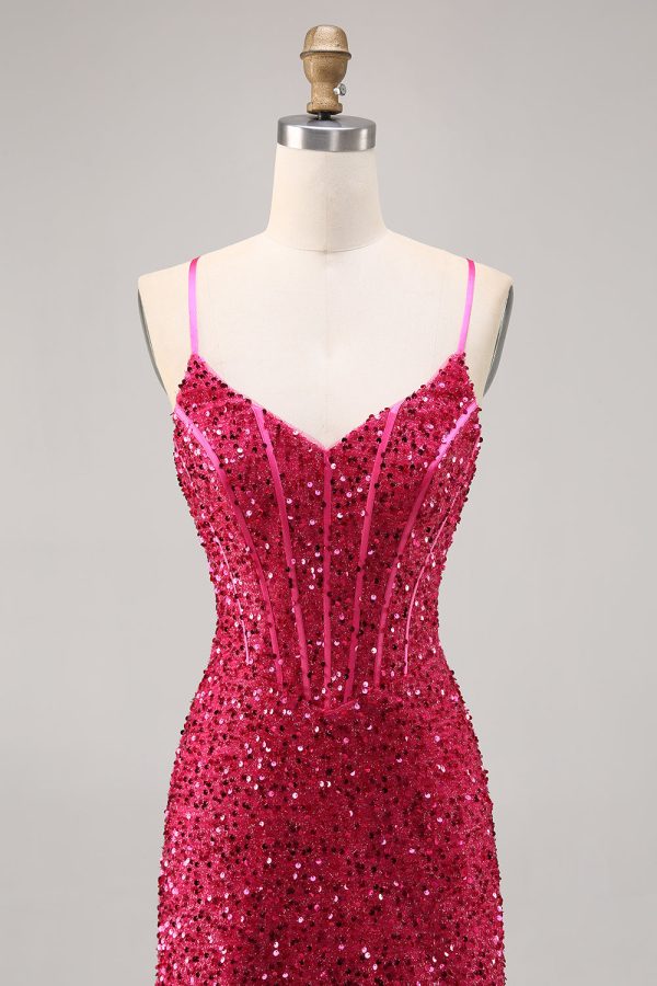 Sparkly Fuchsia Tight Corset Homecoming Dress - Image 4