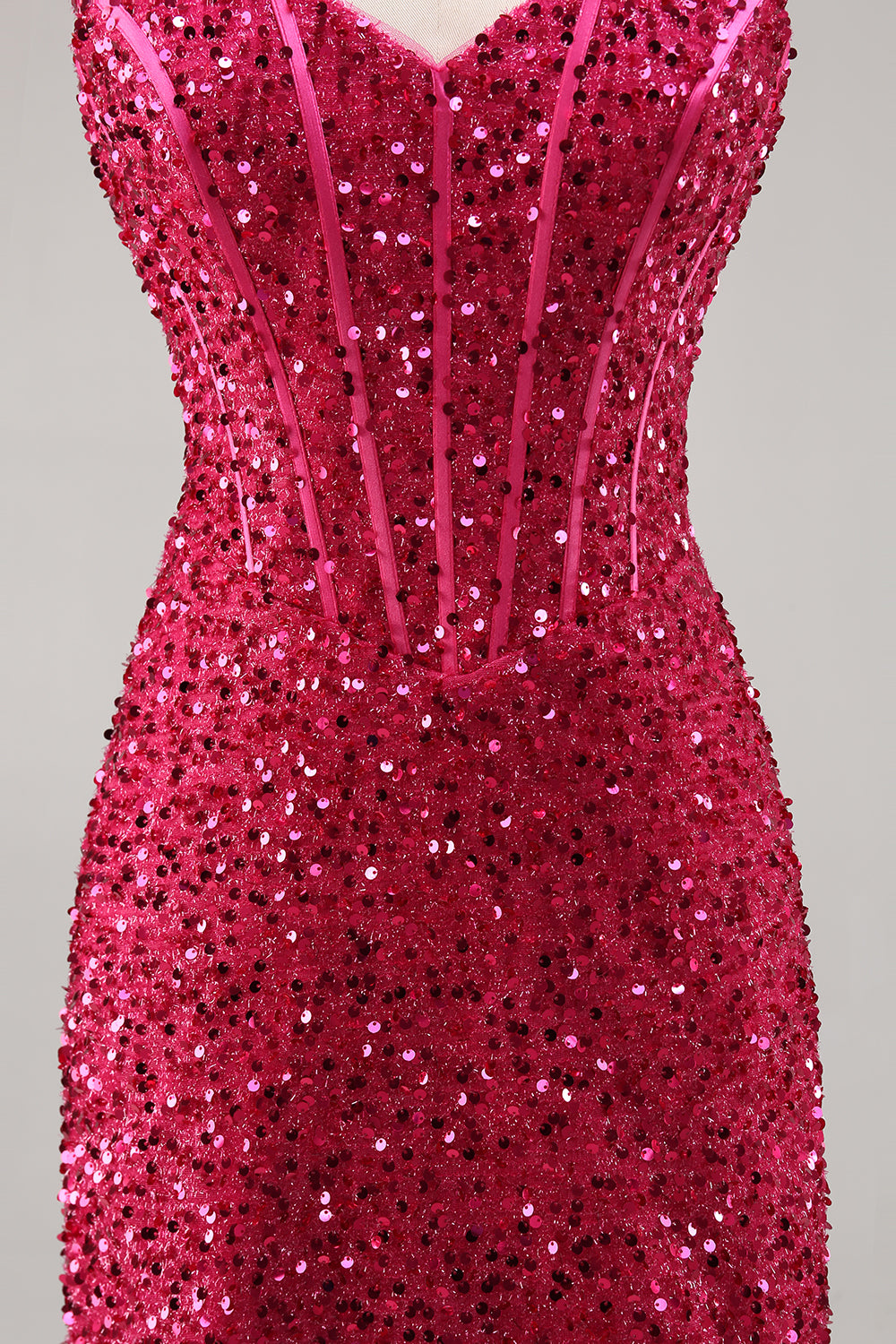 Sparkly Fuchsia Tight Corset Homecoming Dress - Image 5