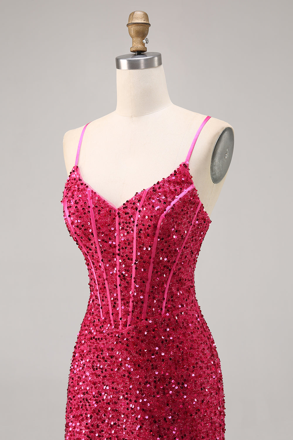 Sparkly Fuchsia Tight Corset Homecoming Dress - Image 6