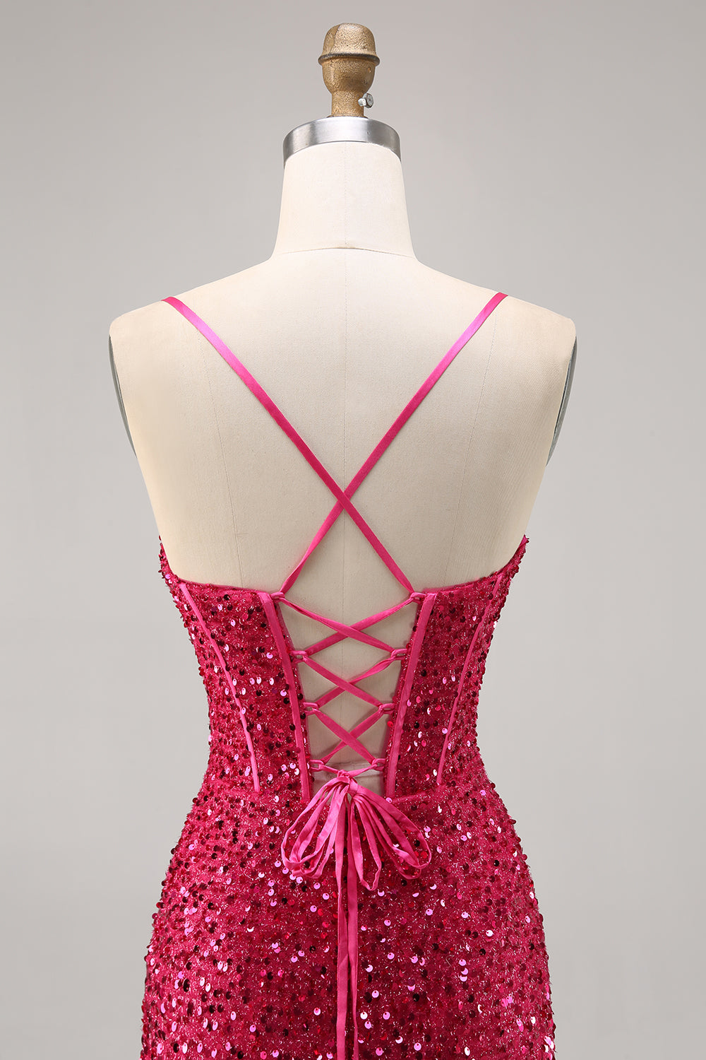 Sparkly Fuchsia Tight Corset Homecoming Dress - Image 7