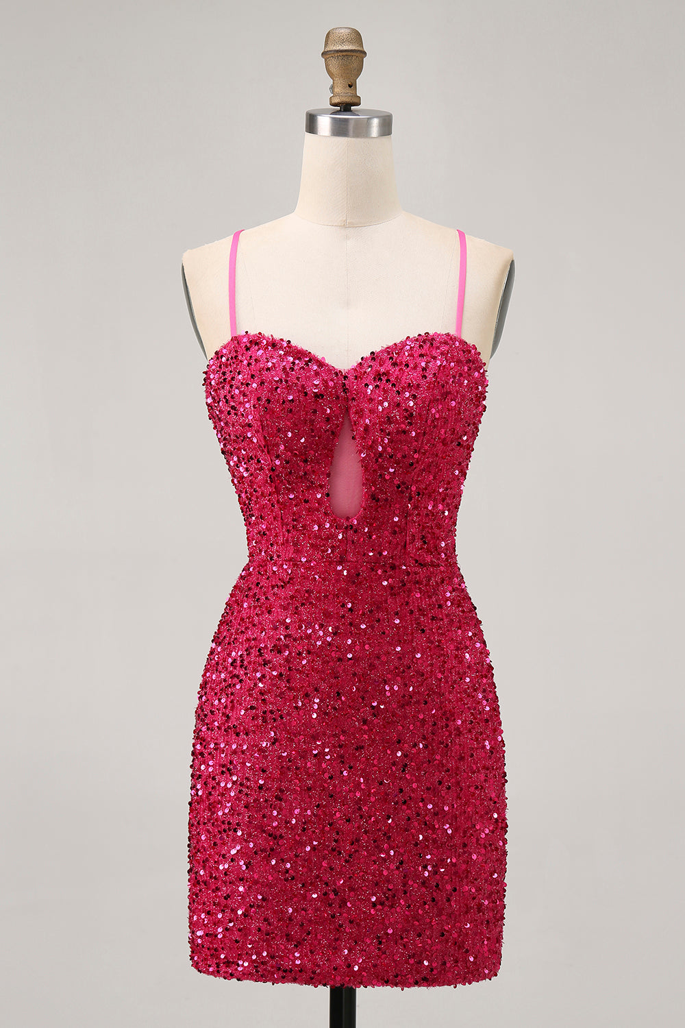 Sparkly Fuchsia Keyhole Bodycon Homecoming Dress - Image 1