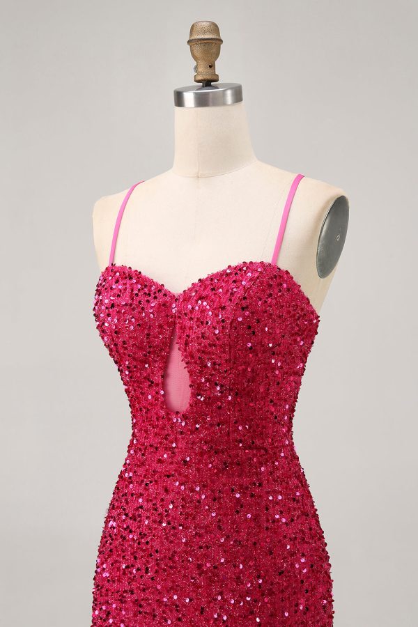 Sparkly Fuchsia Keyhole Bodycon Homecoming Dress - Image 6