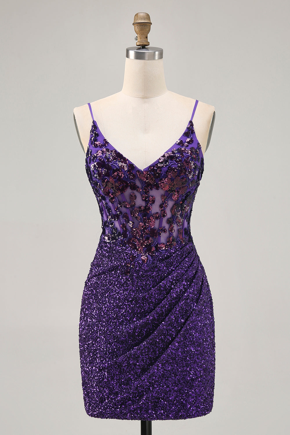 Sparkly Dark Purple Corset Homecoming Dress with Lace-up Back - Image 1