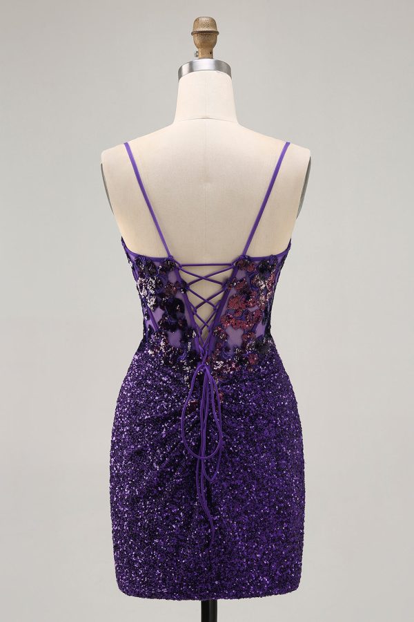 Sparkly Dark Purple Corset Homecoming Dress with Lace-up Back - Image 2