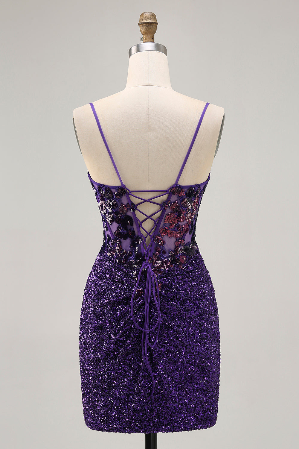 Sparkly Dark Purple Corset Homecoming Dress with Lace-up Back - Image 2