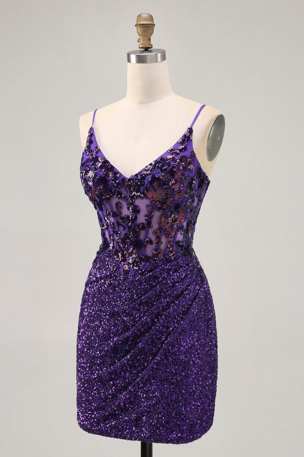 Sparkly Dark Purple Corset Homecoming Dress with Lace-up Back - Image 3