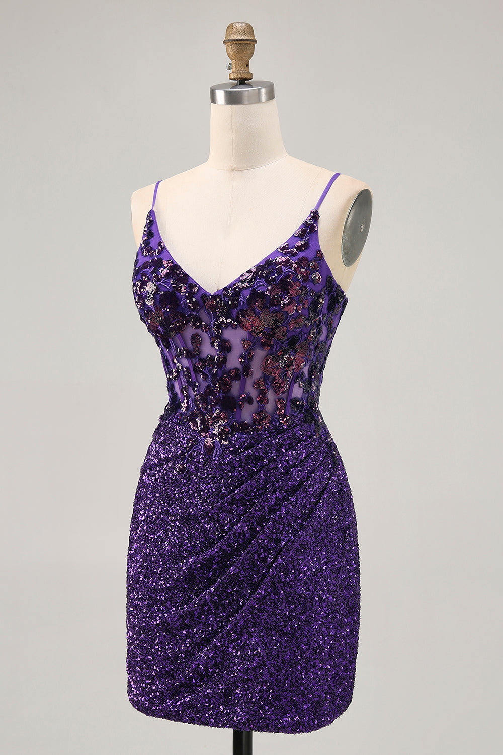 Sparkly Dark Purple Corset Homecoming Dress with Lace-up Back - Image 3