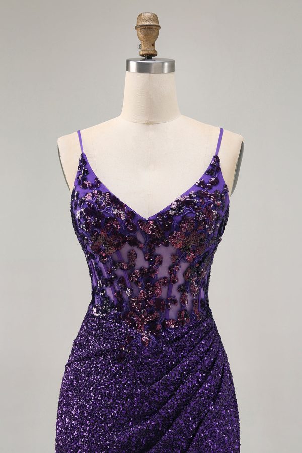 Sparkly Dark Purple Corset Homecoming Dress with Lace-up Back - Image 4