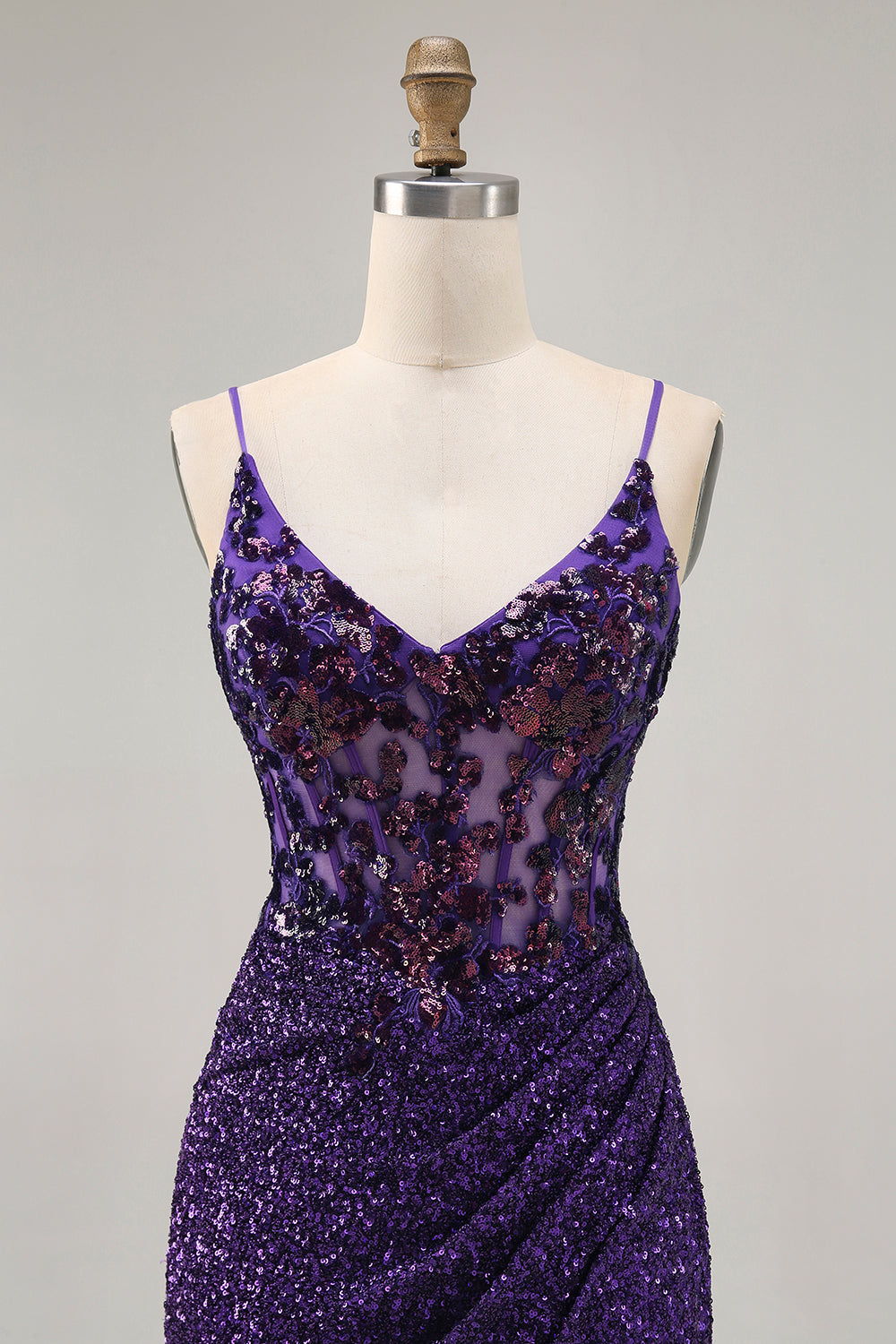 Sparkly Dark Purple Corset Homecoming Dress with Lace-up Back - Image 4