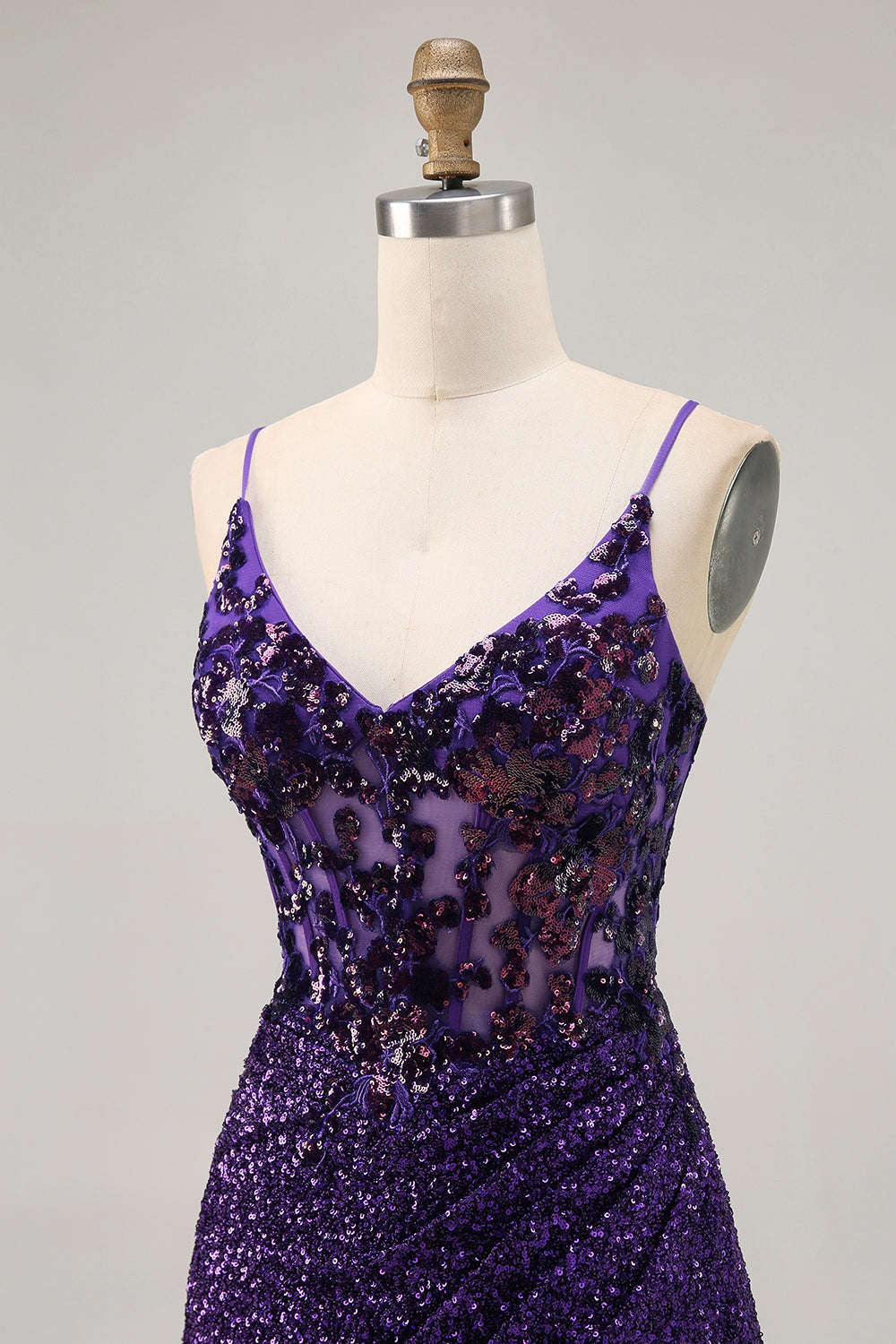 Sparkly Dark Purple Corset Homecoming Dress with Lace-up Back - Image 6