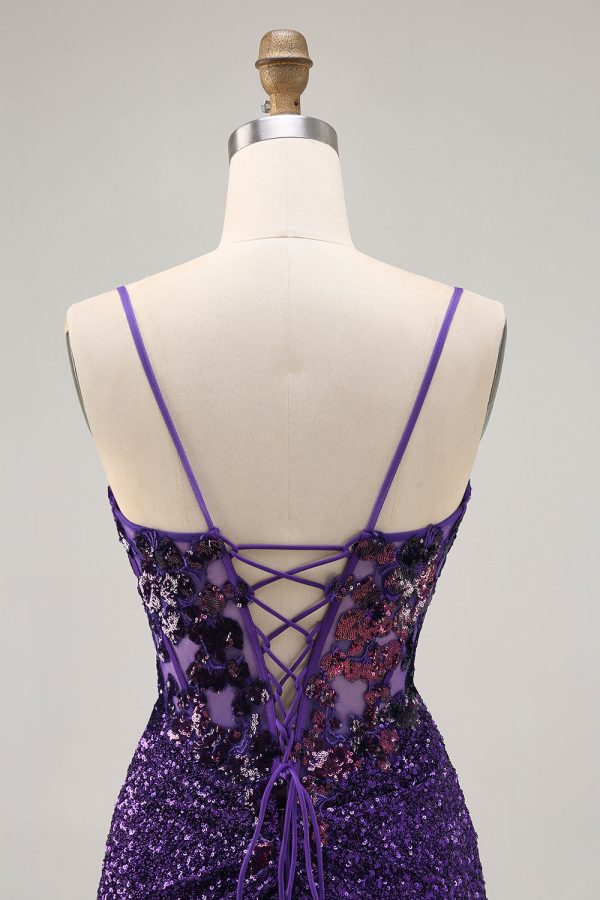 Sparkly Dark Purple Corset Homecoming Dress with Lace-up Back - Image 5