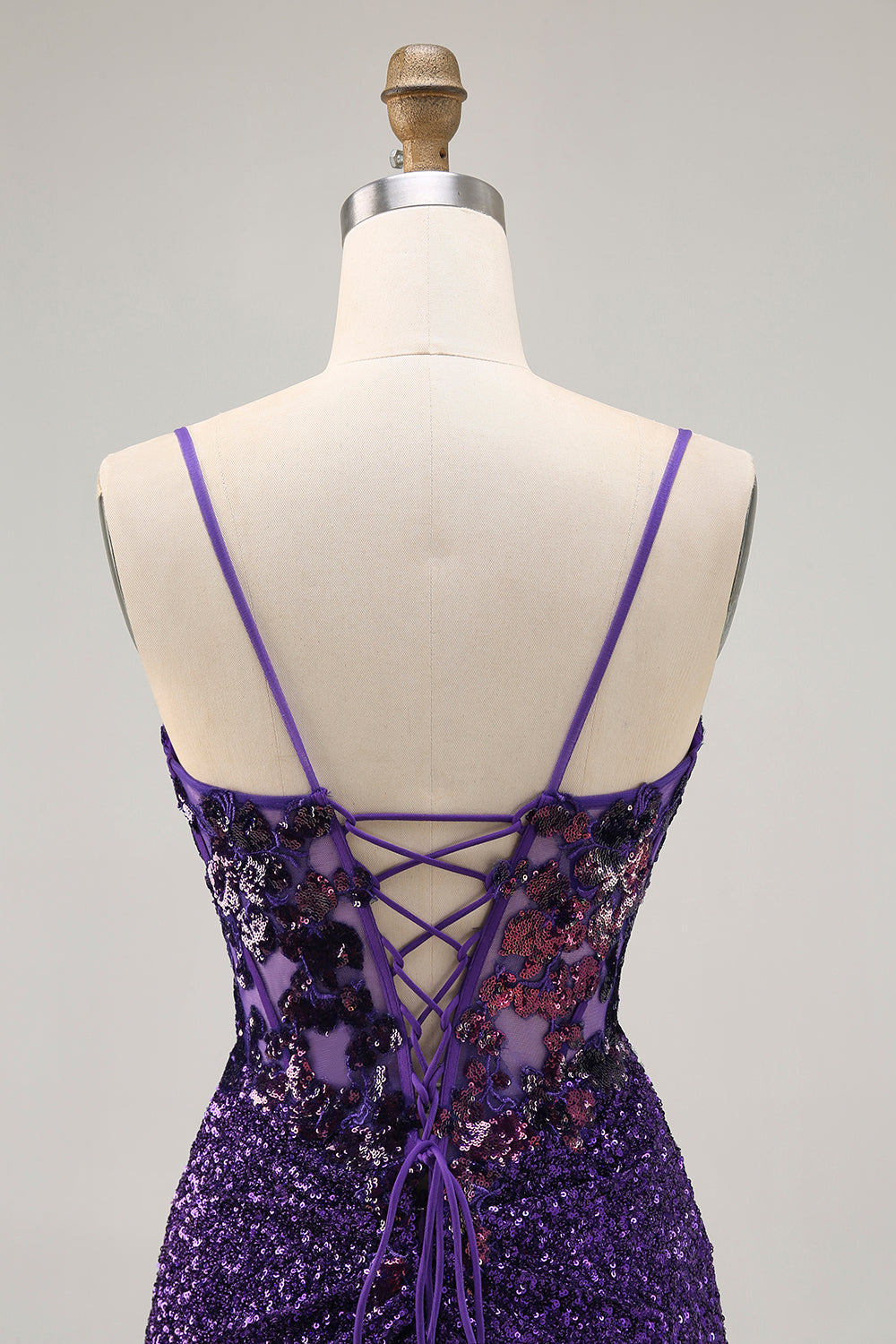 Sparkly Dark Purple Corset Homecoming Dress with Lace-up Back - Image 5