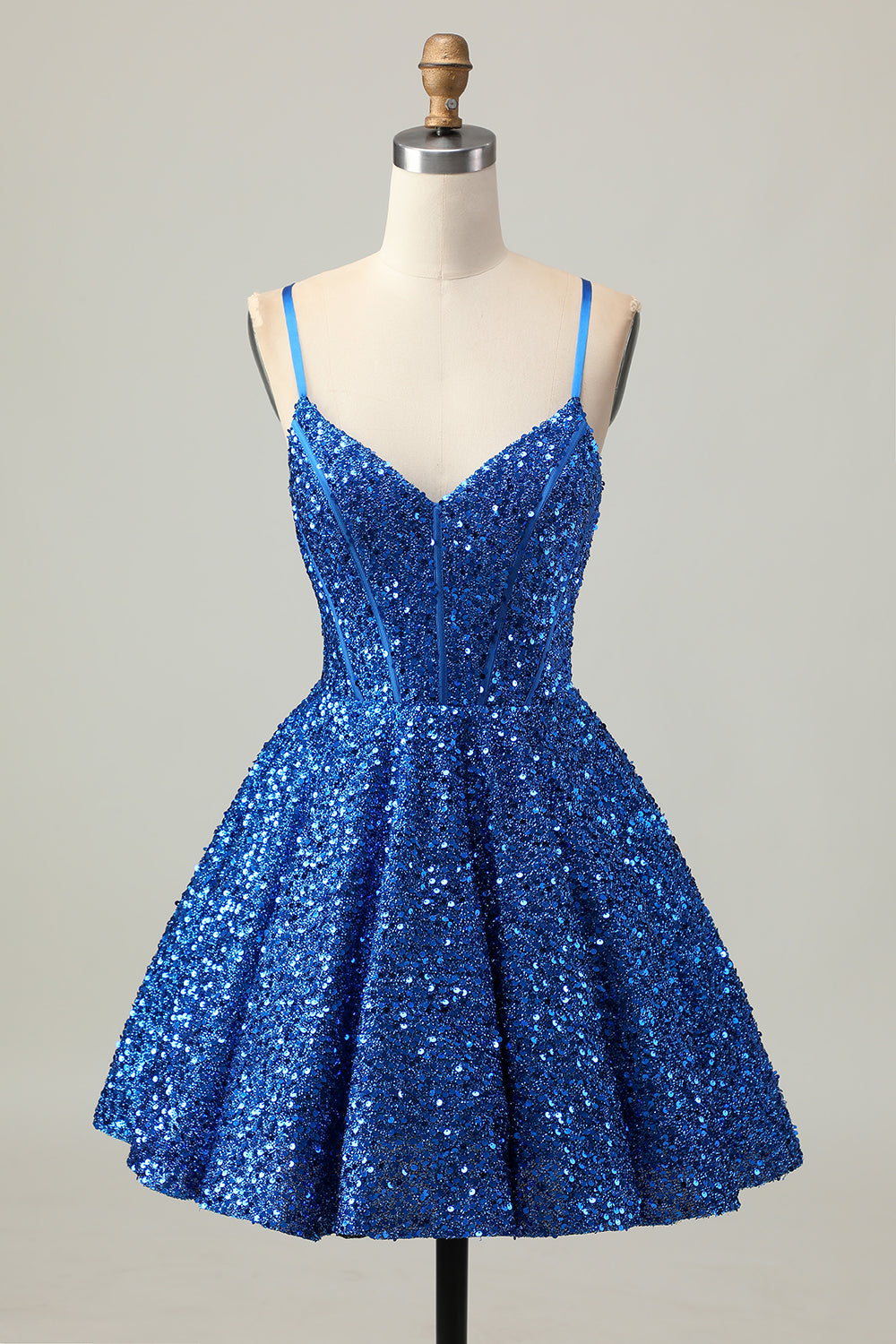 Sparkly Corset A-Line Dark Blue Homecoming Dress - Image 1