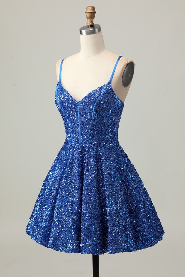 Sparkly Corset A-Line Dark Blue Homecoming Dress - Image 3