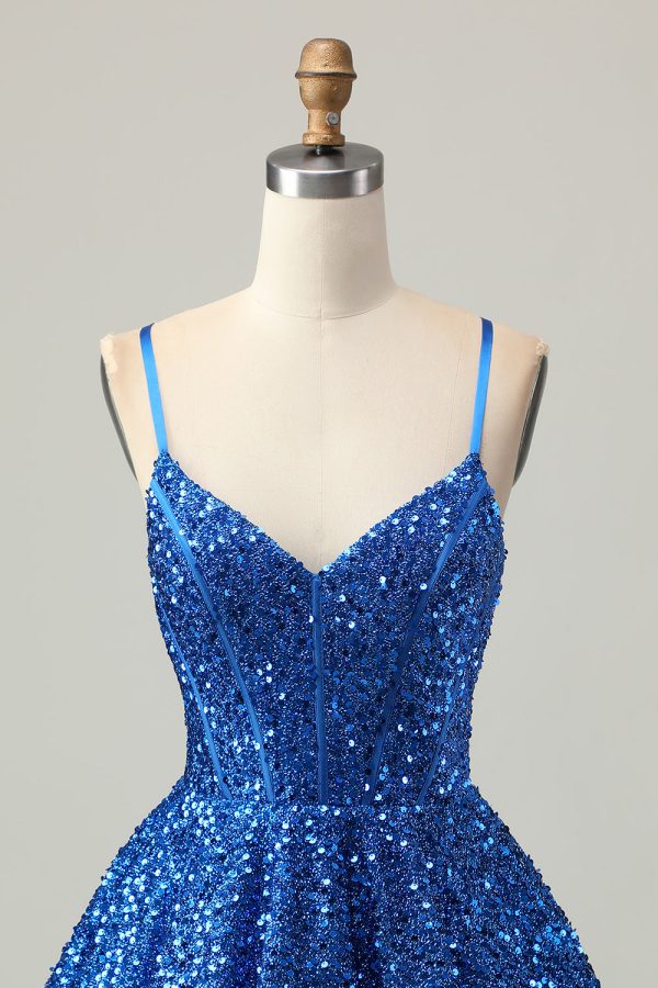 Sparkly Corset A-Line Dark Blue Homecoming Dress - Image 4